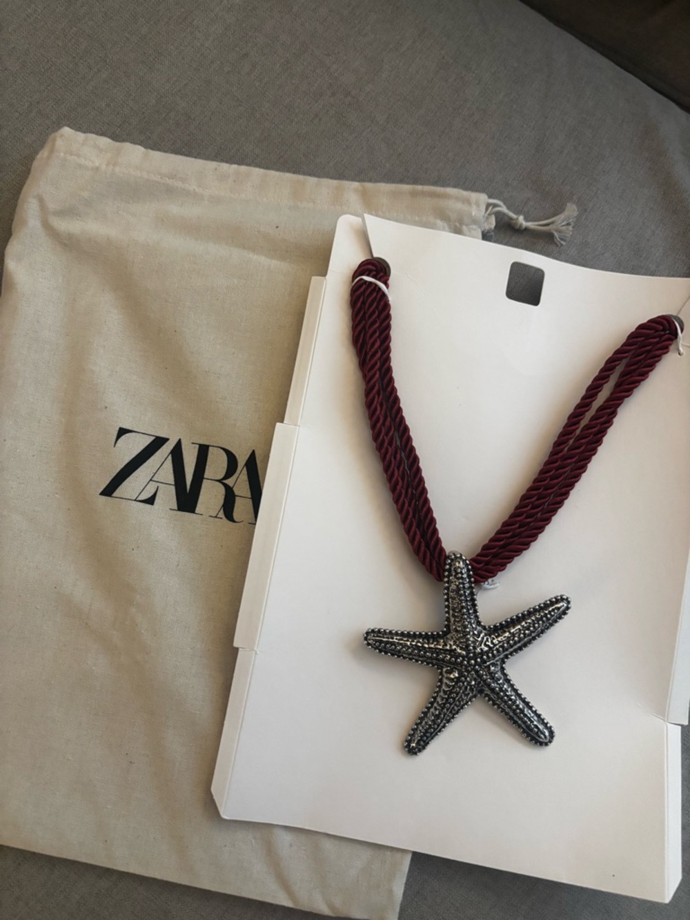 Zara Silver Starfish Necklace with Burgundy Rope